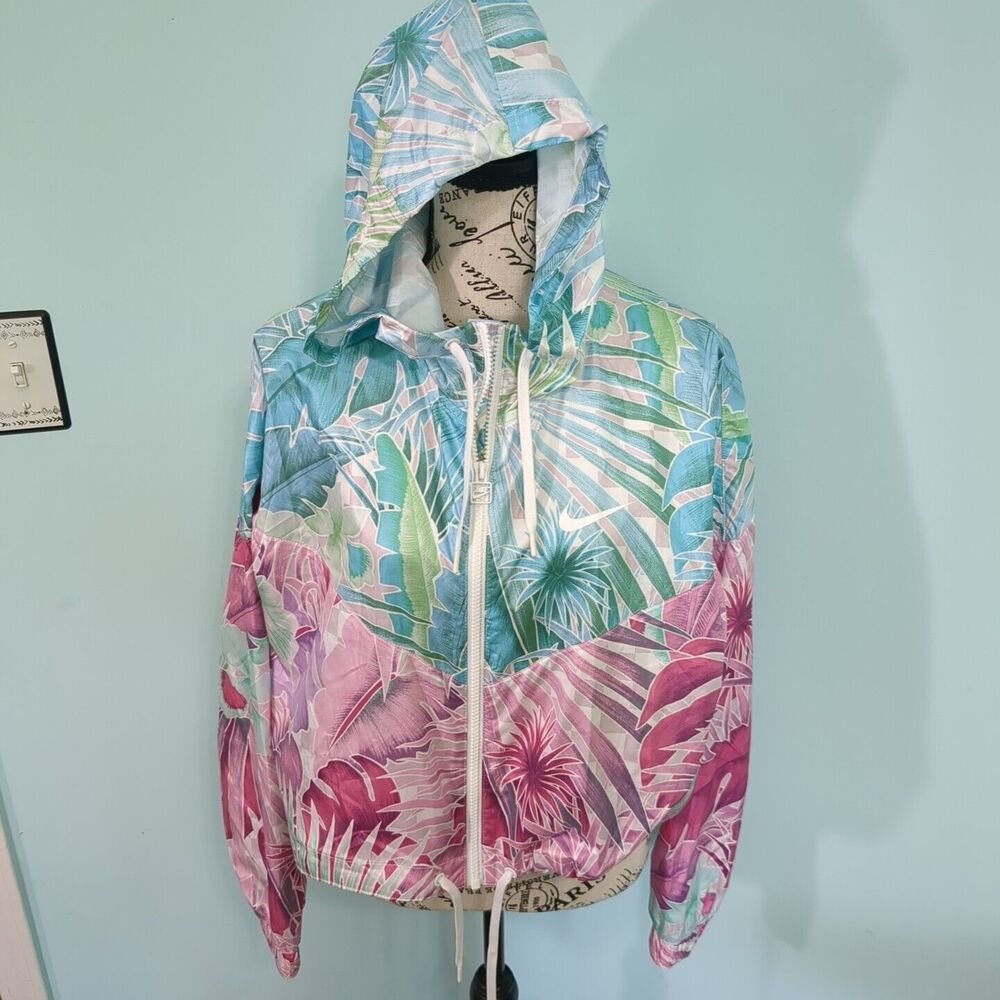 Nike Cropped jacket Windbreaker medium Pink Blue Tropical Women Running